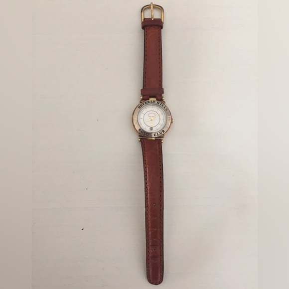 Vintage 90s Beverly Hills Polo Club Women’s Quartz Watch Brown Genuine Leather - Picture 1 of 5